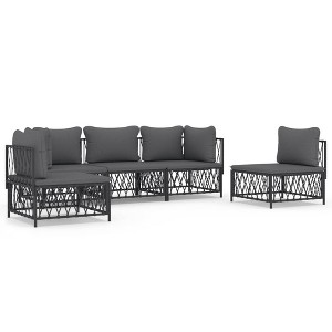vidaXL 5 Piece Patio Lounge Set with Cushions Anthracite Steel - Anthracite 2x corner + 3x middle - 1 of 4