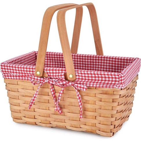 WICKERWISE Traditional White Round Willow Gift Basket with Pink