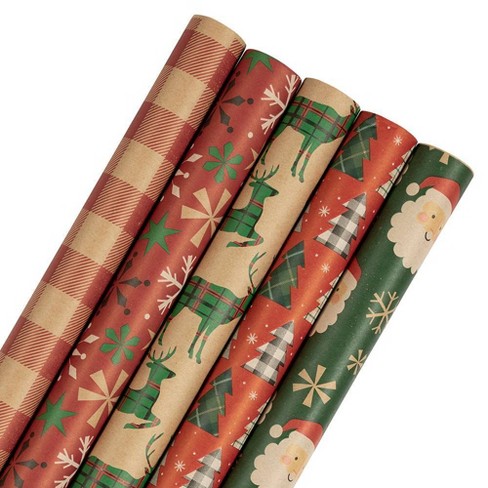 JAM Paper & Envelope 5ct Premium Kraft Christmas Gift Wrap Rolls