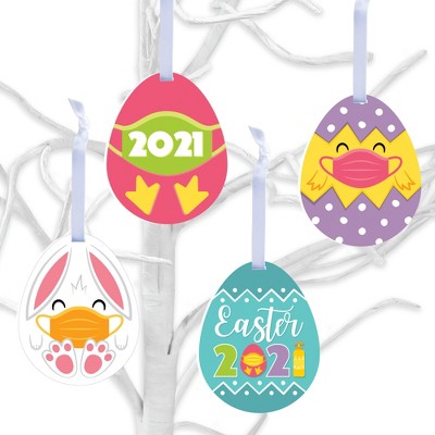 Big Dot of Happiness Quarantine Easter - 2021 Egg and Bunny Decorations - Tree Ornaments - Set of 12