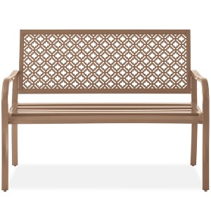 Best Choice Products Indoor Outdoor Steel Garden Bench w/ Geometric Backrest, Foot Levelers - 1 of 4
