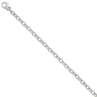 Black Bow Jewelry Men's 5mm 14k White Gold Ridged Oval Link Chain Bracelet