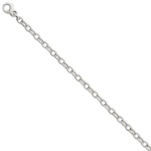 Black Bow Jewelry Men's 5mm 14k White Gold Ridged Oval Link Chain Bracelet - 1 of 4