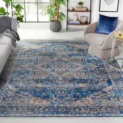 Vintage Persian Navy and Ivory Flat Woven Area Rug