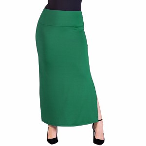 24seven Comfort Apparel Plus Size Versatile Side Slit Elastic Waist Maxi Skirt - 1 of 4
