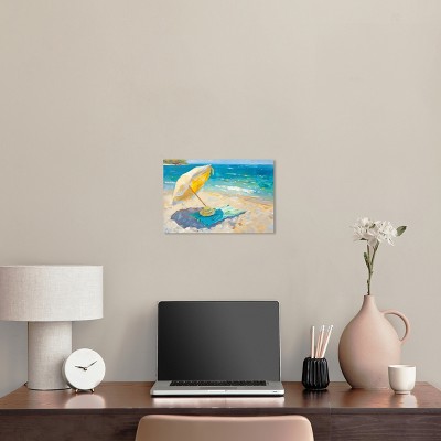 Morning Beach View Yellow and Blue Canvas Wall Art, 15" x 10"
