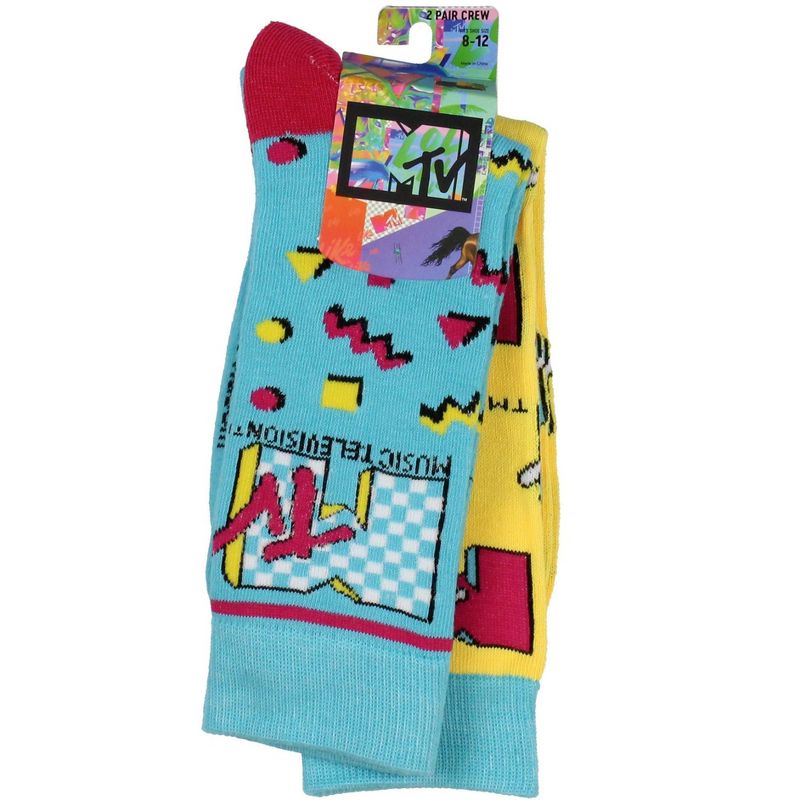 MTV Music Television Logo Adult Unisex 2 Pack Crew Socks Multicoloured, 2 of 5