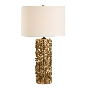 Uttermost Echo Table Lamp – Textured Metallic Gold Base with Black Accents and Linen Shade, 28” High, 3-Way Light Control - 1 of 4
