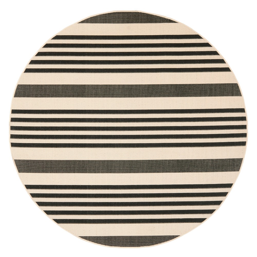 5'3in Santorini Round Outdoor Rug Black/Bone - Safavieh