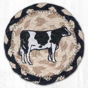 Earth Rugs Cow Printed Coaster – 5"x5" Braided Jute, Farmhouse Country Table Accent with Rustic Charm - 1 of 3