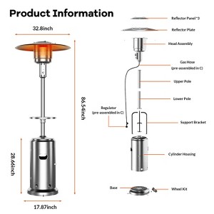 Outdoor Gas Heater 48000 BTU Stainless Steel, Portable with Wheels, Powder Coated Surface, Reliable Ignition System, Automatic Tilt Safety - 1 of 4