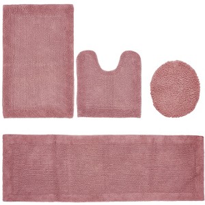 Edge Bath Rug 100% Premium Cotton Ultra-Soft Water Absorbent Tufted Solid Reversible 4 Piece Bathroom Rug Set for Machine Washable Bathmat - 1 of 2