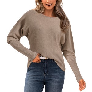 INSPIRE CHIC Women's Batwing Sleeve Oversized Off the Shoulder Boat Neck Knit Sweater - 1 of 4