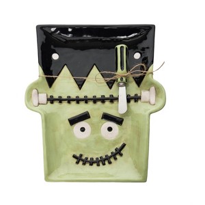 Transpac 12.25 Inch Halloween Frankenstein Platter with Spreader for Treats Snacks Indoor Parties Durable Dolomite Green Design - 1 of 4