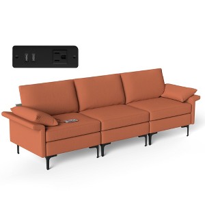 Costway Modern Modular Fabric 3-Seat Sofa Couch w/ Socket USB Ports & Metal Legs Red\Green - 1 of 4