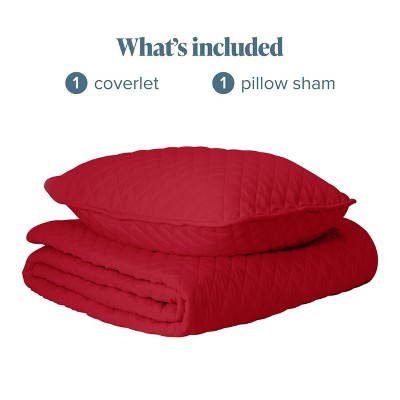 Red Twin Diamond Stitched Microfiber Quilt Set