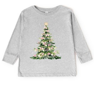 Watercolor Christmas Tree Sparkle - Toddler Long Sleeve Graphic Tee and Youth Long Sleeve Graphic T-Shirt - 1 of 3