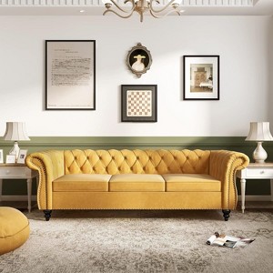 ORRD Chesterfield Sofa Faux Leather, Modern PU Tufted Couch 3 Seater with Rolled Arms and Nailhead for Living Room, Bedroom - 1 of 4