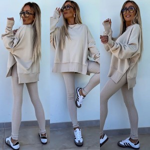 Mocamel Women's Tight Pants Loose Side Split Sweatshirt suit 2 piece Casual Sporty Style - 1 of 4
