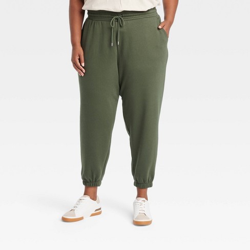 Women s High rise Tapered Ankle Fleece Joggers Ava Viv Green 1x Target