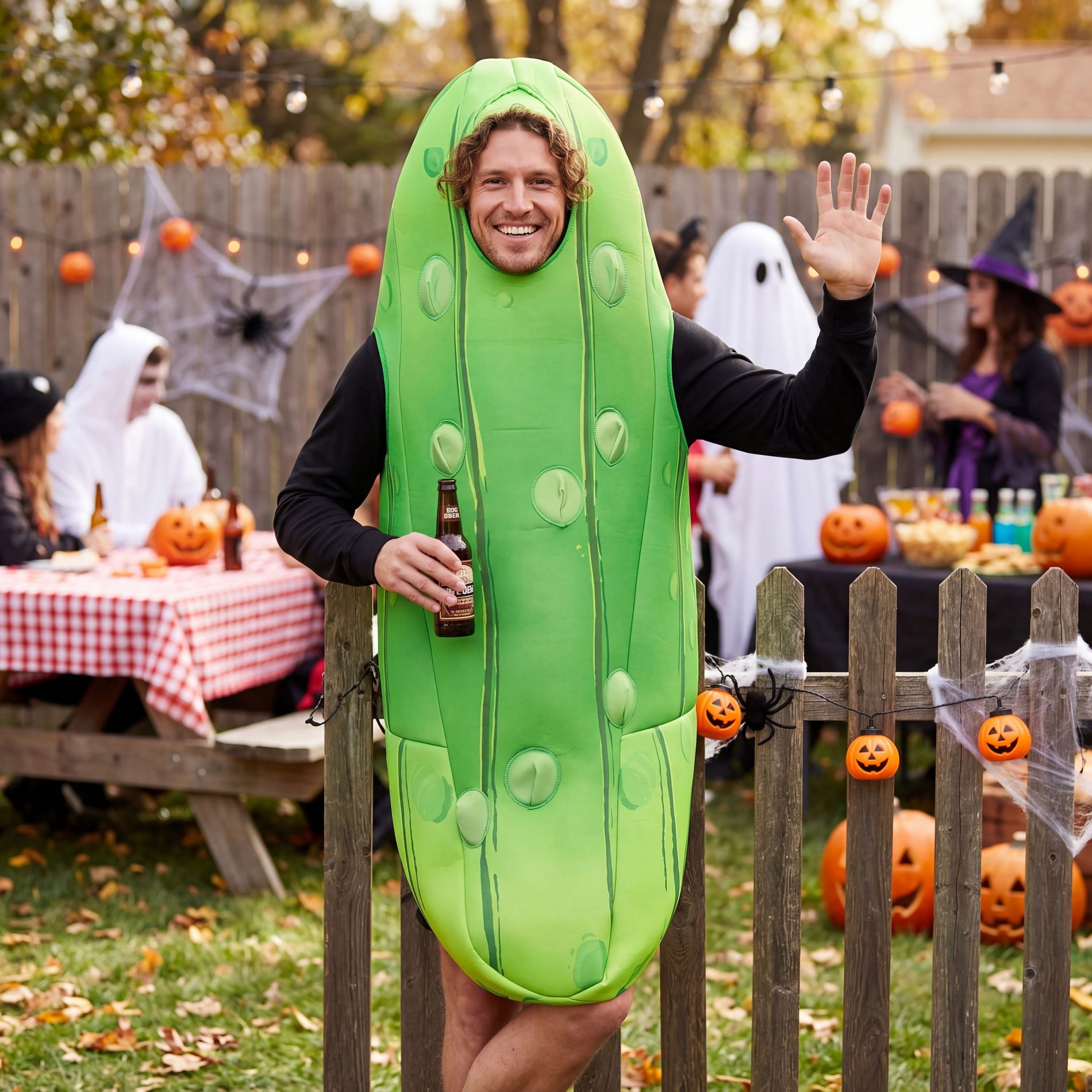 Joyfy Adult Pickle Jumpsuit Costume, Funny Food Cosplay Outfit for Halloween Dress-Up, Theme Parties & Role Play Events-XL
