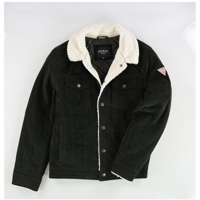 GUESS Mens Faux Shearling Trim Bomber Jacket