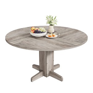 GustoWave 47'' Round Dining Table for 4-6, Farmhouse Circle Kitchen Table with Cross Pedestal Base - Kitchen, Dining Room, Apartment - 1 of 4