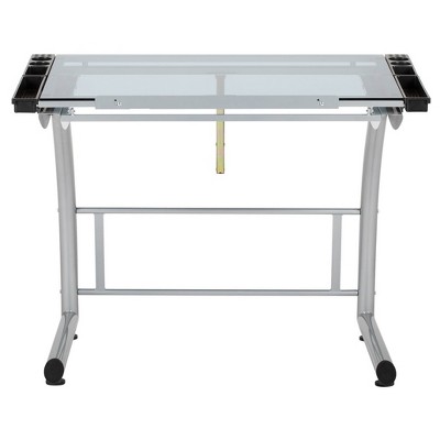 TriFlex Dual-Tilt Glass Crafting Desk in Silver/Blue