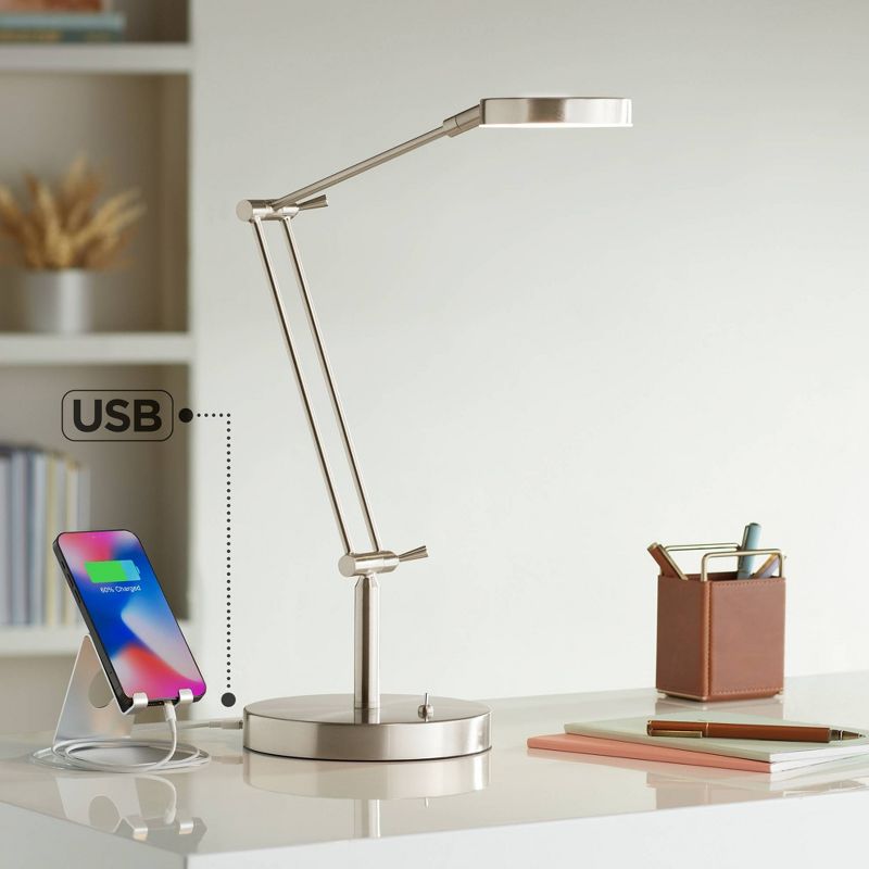 360 Lighting Xenos Modern Desk Lamp 20" High Satin Nickel with USB Charging Port LED Adjustable Arm White Head for Bedroom Living Room Bedside Reading, 2 of 10
