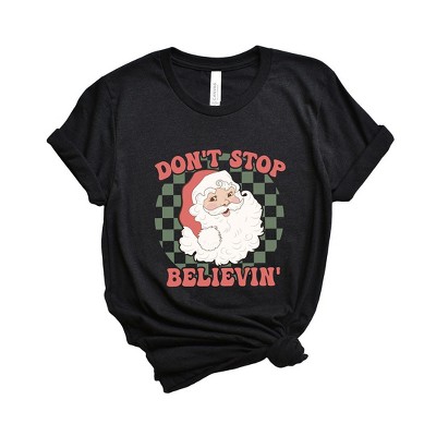 Simply Sage Market Women's Don't Stop Believin' Santa Checkered Short Sleeve Garment Dyed Tee