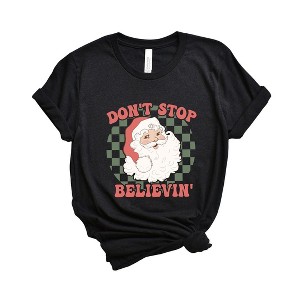 Simply Sage Market Women's Don't Stop Believin' Santa Checkered Short Sleeve Garment Dyed Tee - 1 of 4