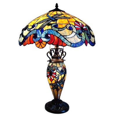 Chloe Lighting 3 Light Tiffany Style Dragonfly Double Lit Table Lamp 18" Shade
