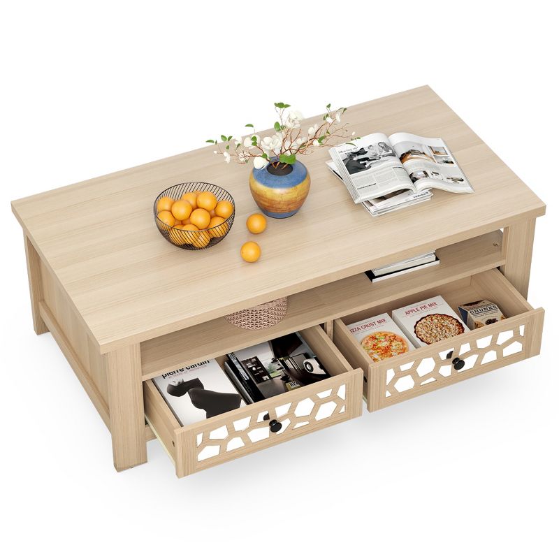 Costway Coffee Table with2 Drawers & Open Shelf Modern Rectangular Wood Living Room Table, 2 of 11