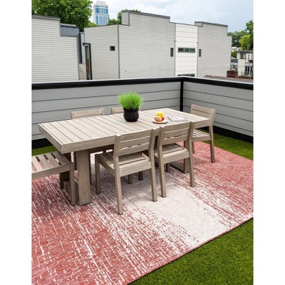 Rust Red and Gray Synthetic Outdoor Rectangular Area Rug