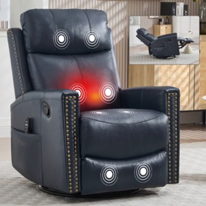 Luxury Leather Recliner Massage Chair with Heating, 360° Swivel Lounge Chair with Manual Button for Living Room or Bedroom–The Pop Home - 1 of 4