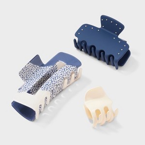 Variety Claw Hair Clip Set 3pc - Universal Thread™ White/Navy - 1 of 3