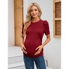 Maternity Tops Women's Casual Ribbed Round Neck Puff Short Sleeve Ruched Side Tunic Blouses Shirts Pregnancy Clothes - 3 of 4