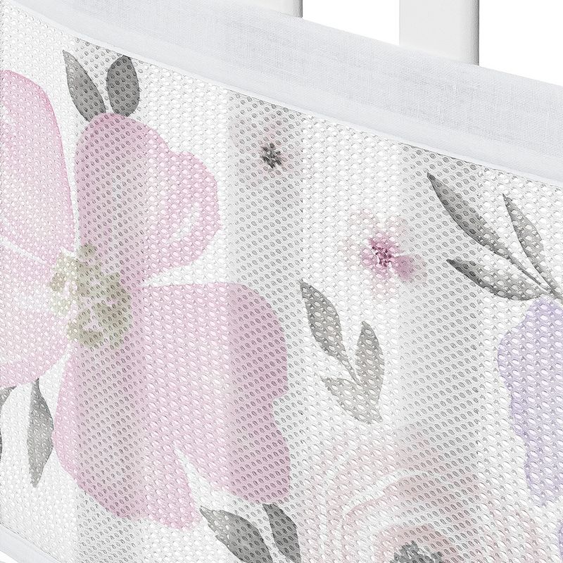 Sweet Jojo Designs + BreathableBaby Breathable Mesh Crib Liner Girl Watercolor Floral Purple Pink and Grey, 5 of 6