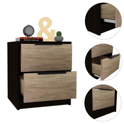Modern Light Oak and White 2-Drawer Nightstand
