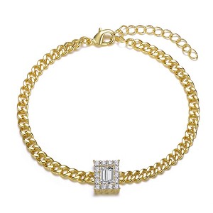 14K Gold-Plated Station Bracelet with Clear Cubic Zirconia, featuring a sleek design that highlights the sparkling elegance of the stones. - 1 of 2