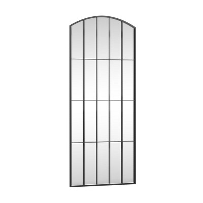 Lirago 67" x 28" Ironwork right angle Hanging Arched Bathroom Mirror with Black Rotatable Hardware for Adjustment