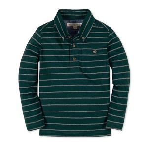 Hope & Henry Boys' Organic Long Sleeve Jersey Knit Polo Shirt , Green London Stripe, XX-Small - 1 of 4