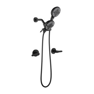 Cobbe Wall Mounted Showerhead Kit Double Handle with 5-Function ABS Dual Sprayer and 59-Inch Hose Matte Black - 1 of 4