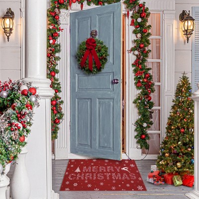 Christmas Welcome Mat Door Mat with Merry Christmas Print, Non-Slip Holiday Door Mat