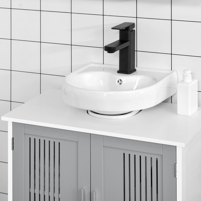 kleankin Modern Under Sink Cabinet with 2 Doors, Pedestal Under Sink Bathroom Cupboard with Adjustable Shelves, 6 of 10