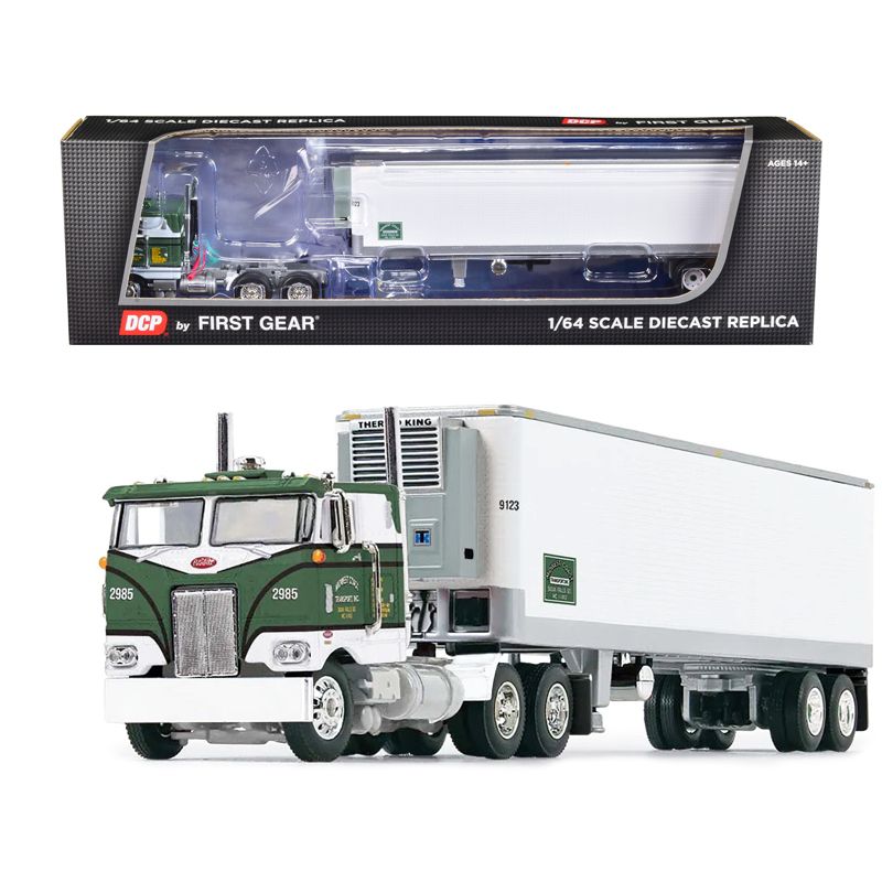 Peterbilt 352 COE 86" Sleeper and 40' Vintage Refrigerated Trailer Green with Graphics 1/64 Diecast Model by DCP/First Gear, 1 of 4