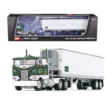Peterbilt 352 COE 86" Sleeper and 40' Vintage Refrigerated Trailer Green with Graphics 1/64 Diecast Model by DCP/First Gear