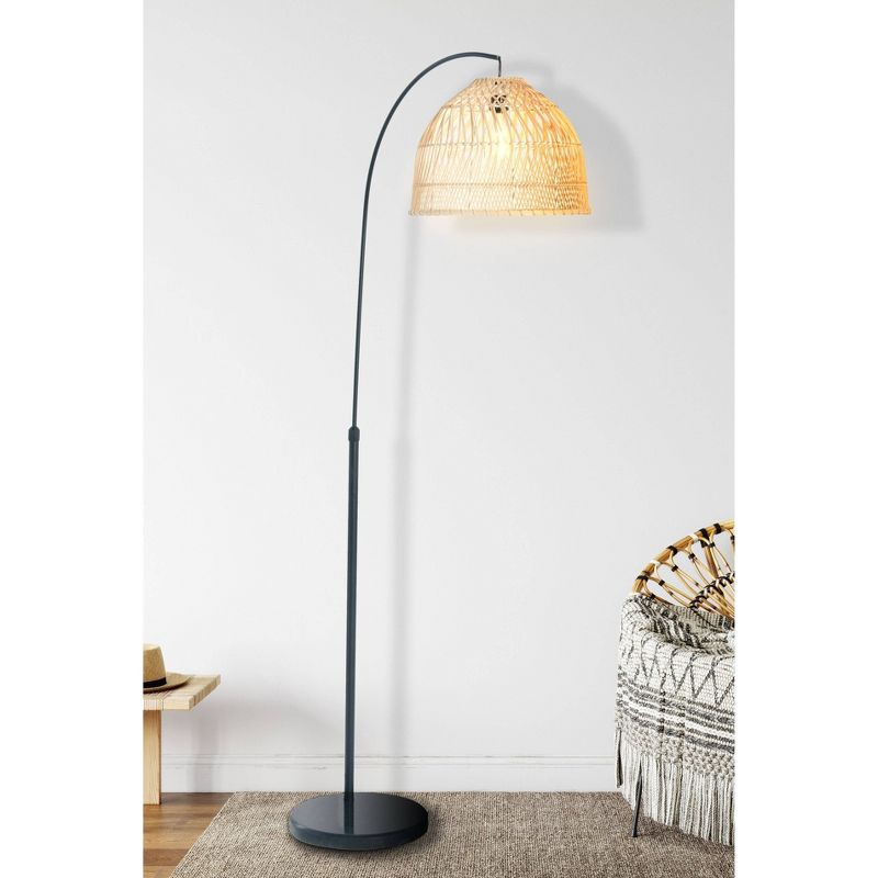 Storied Home Modern Boho Floor Lamp with Marble Base and Rattan Shade , 2 of 10