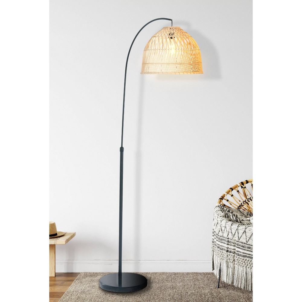 Photos - Floodlight / Street Light Storied Home Modern Boho Floor Lamp with Marble Base and Rattan Shade: No Assembly, UL Listed