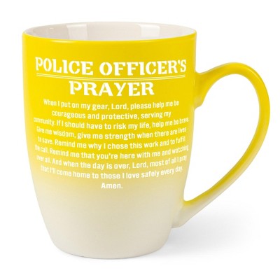 Elanze Designs First Responder Appreciation Coffee Cup Mug 12 Ounce Ceramic With Ombre Gradient Police Officer's Prayer Yellow and White